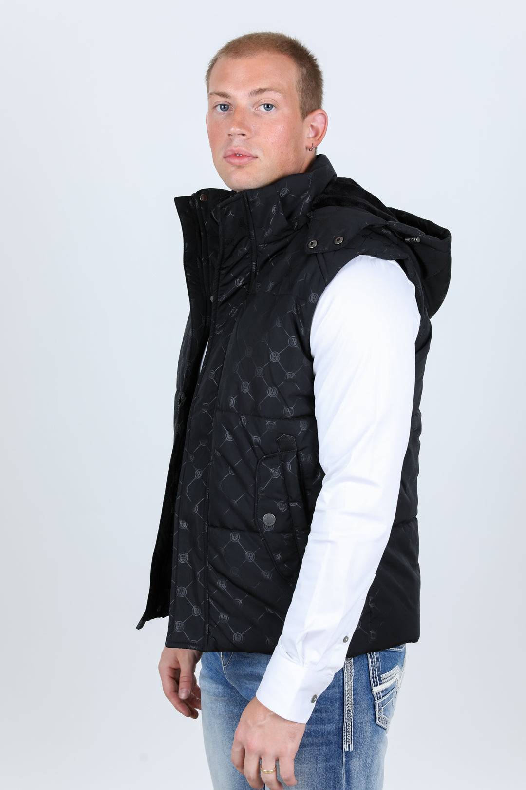 Men's Fur Lined Quilted Monogram Vest - Black – Platini Fashion