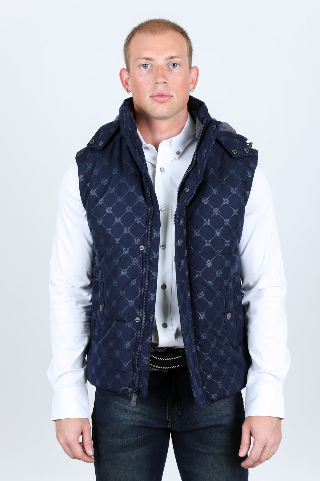 Men's Fur Lined Quilted Monogram Vest - Navy