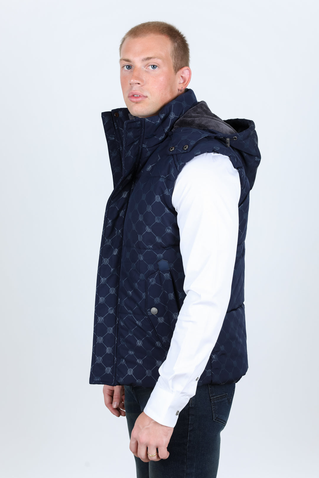 Men's Fur Lined Quilted Monogram Vest - Navy