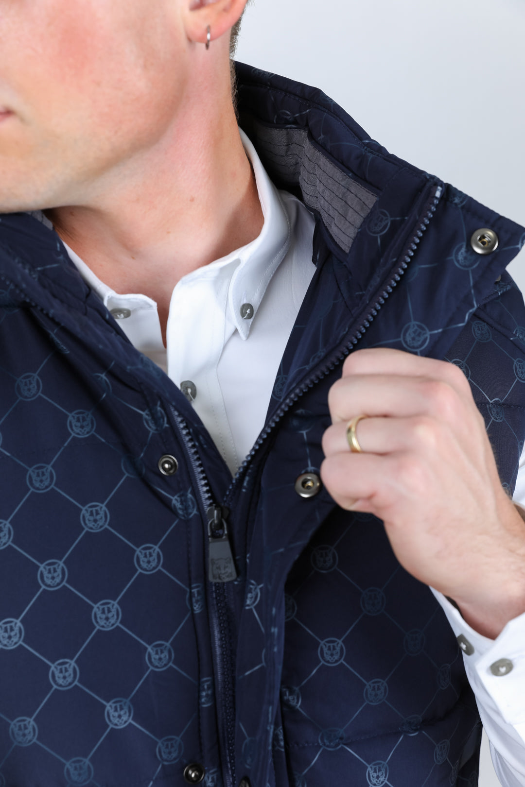 Men's Fur Lined Quilted Monogram Vest - Navy