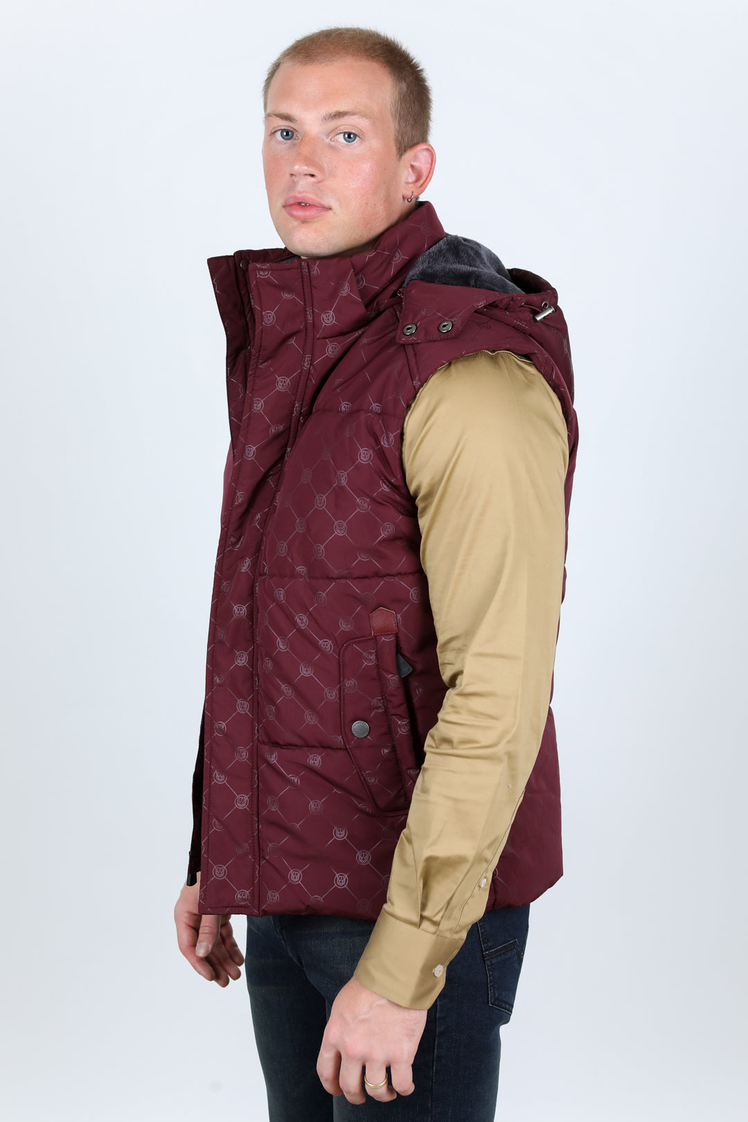 Men's Fur Lined Quilted Monogram Vest - Burgundy – Platini Fashion