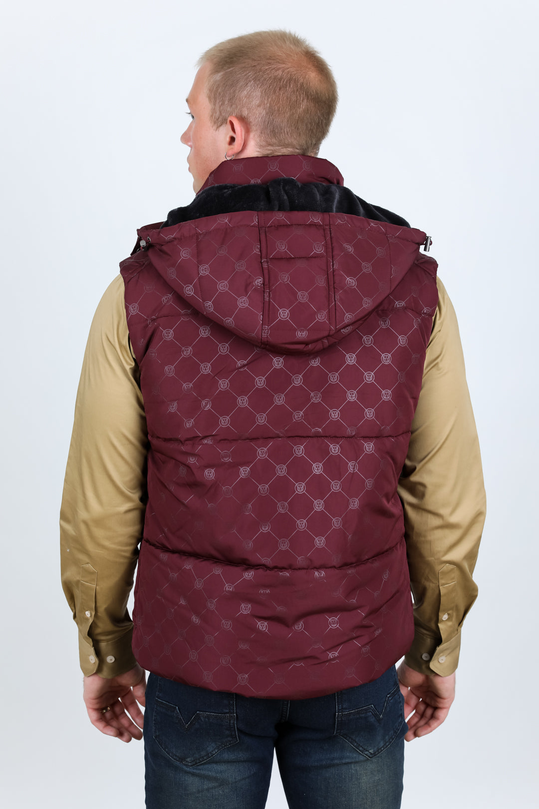 Men's Fur Lined Quilted Monogram Vest - Burgundy – Platini Fashion