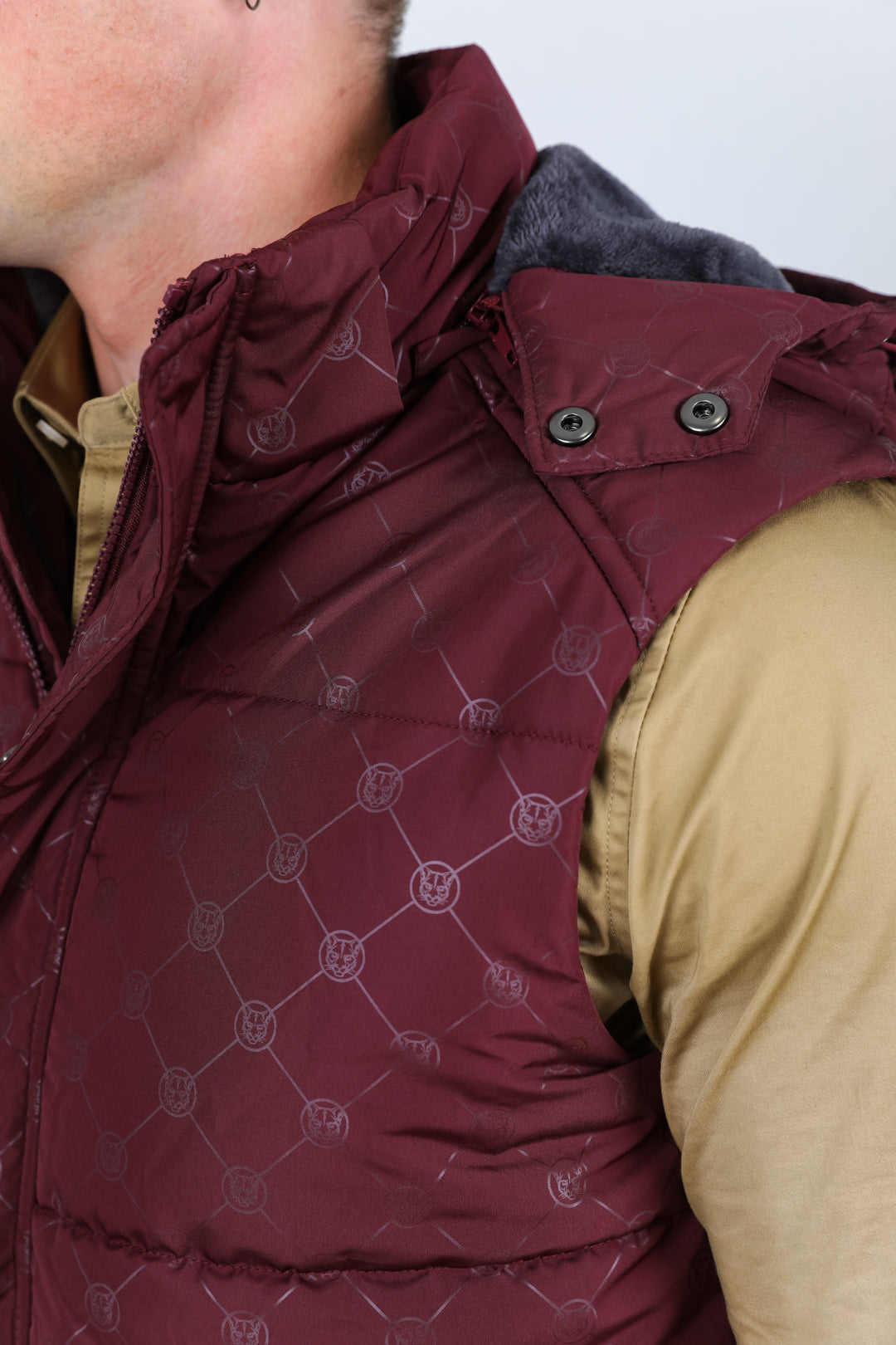 Men's Fur Lined Quilted Monogram Vest - Burgundy