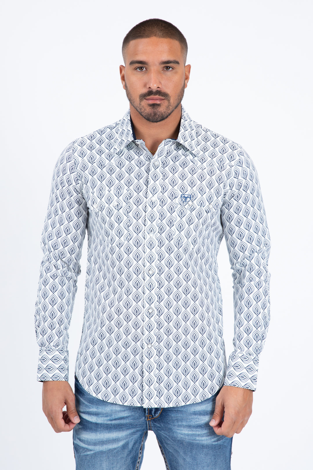 Micro Pattern Geometric Western Shirt