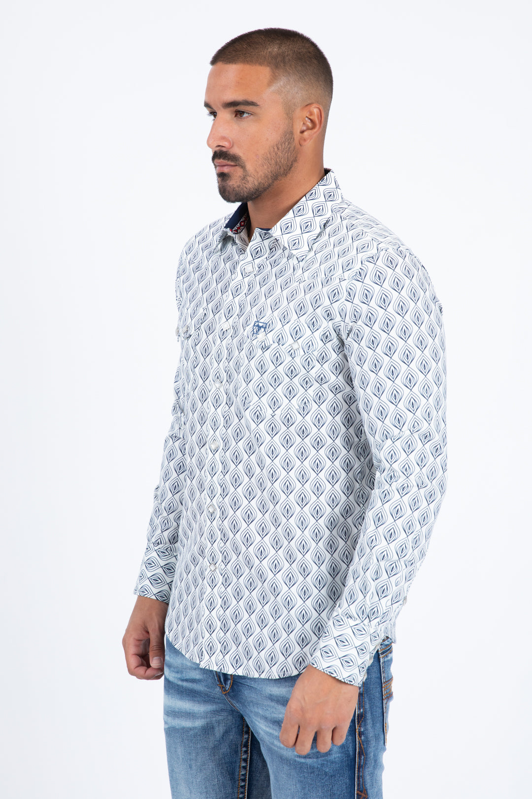 Micro Pattern Geometric Western Shirt