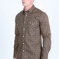 Mens Western Modern Fit Cotton/Spandex Long Sleeve Shirt with Snaps - Brown