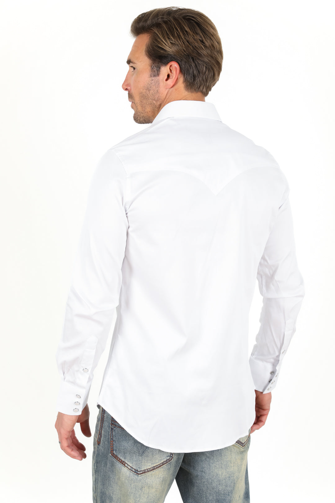 Men’s Single Pocket Logo Modern Fit Stretch Dress Shirt - White