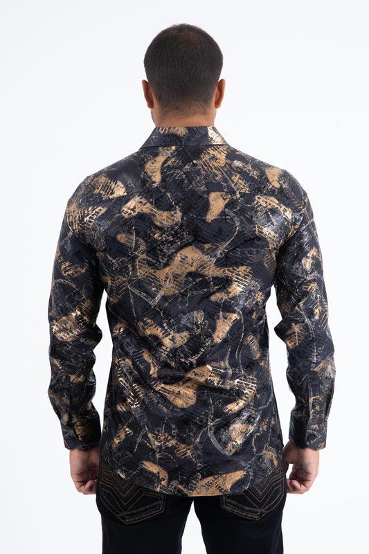 black abstract organic repeat foil shirt back platini