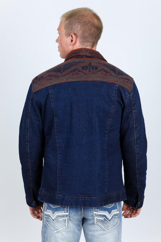 indigo aztec denim jacket platini back