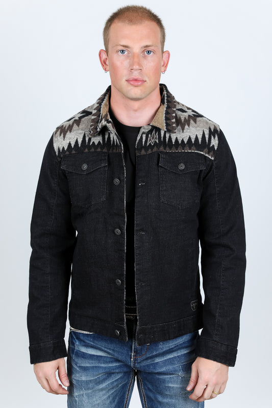 dk. indigo aztec denim jacket platini front