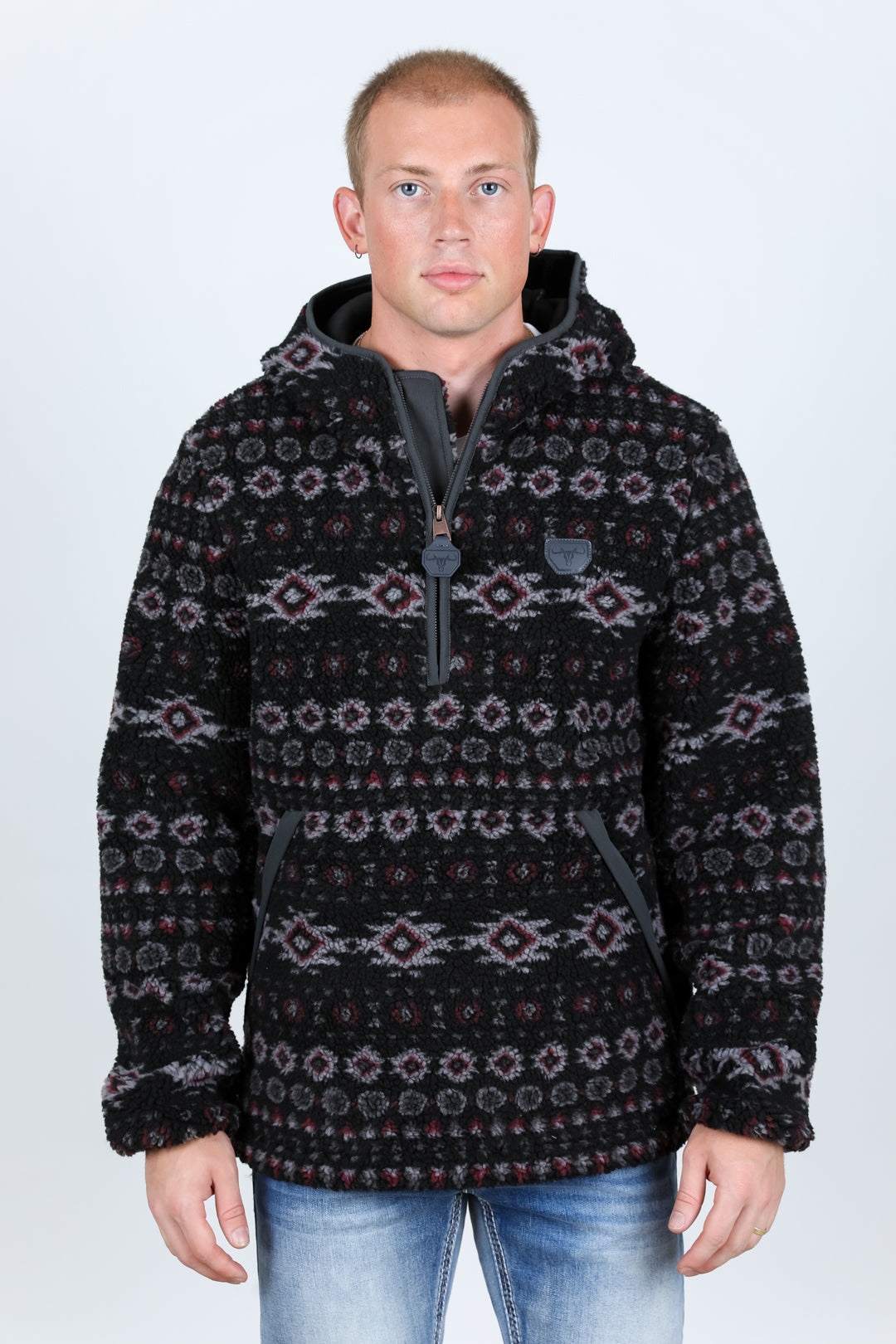 black aztec sherpa pullover front platini