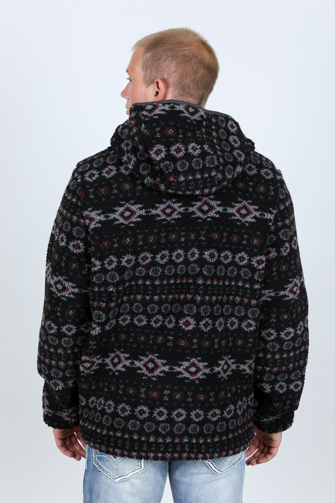 black aztec sherpa pullover side platini
