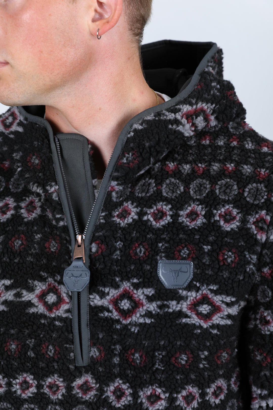 black aztec sherpa pullover back platini