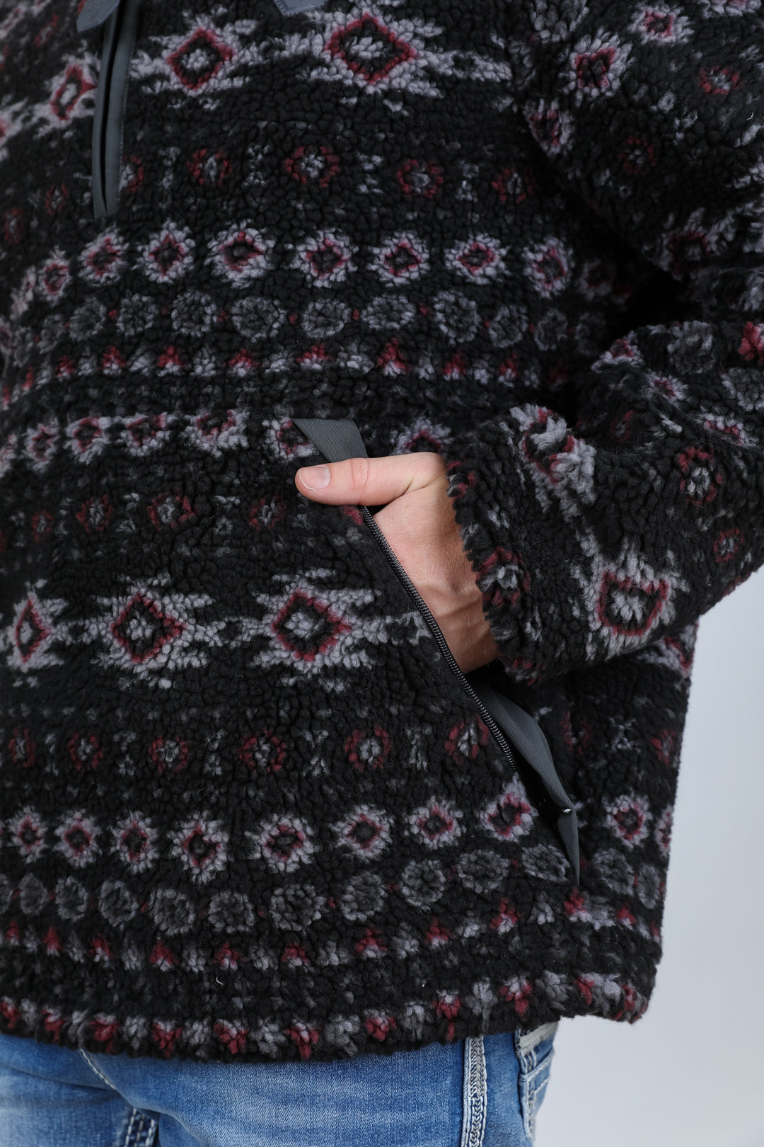 black aztec sherpa pullover close platini