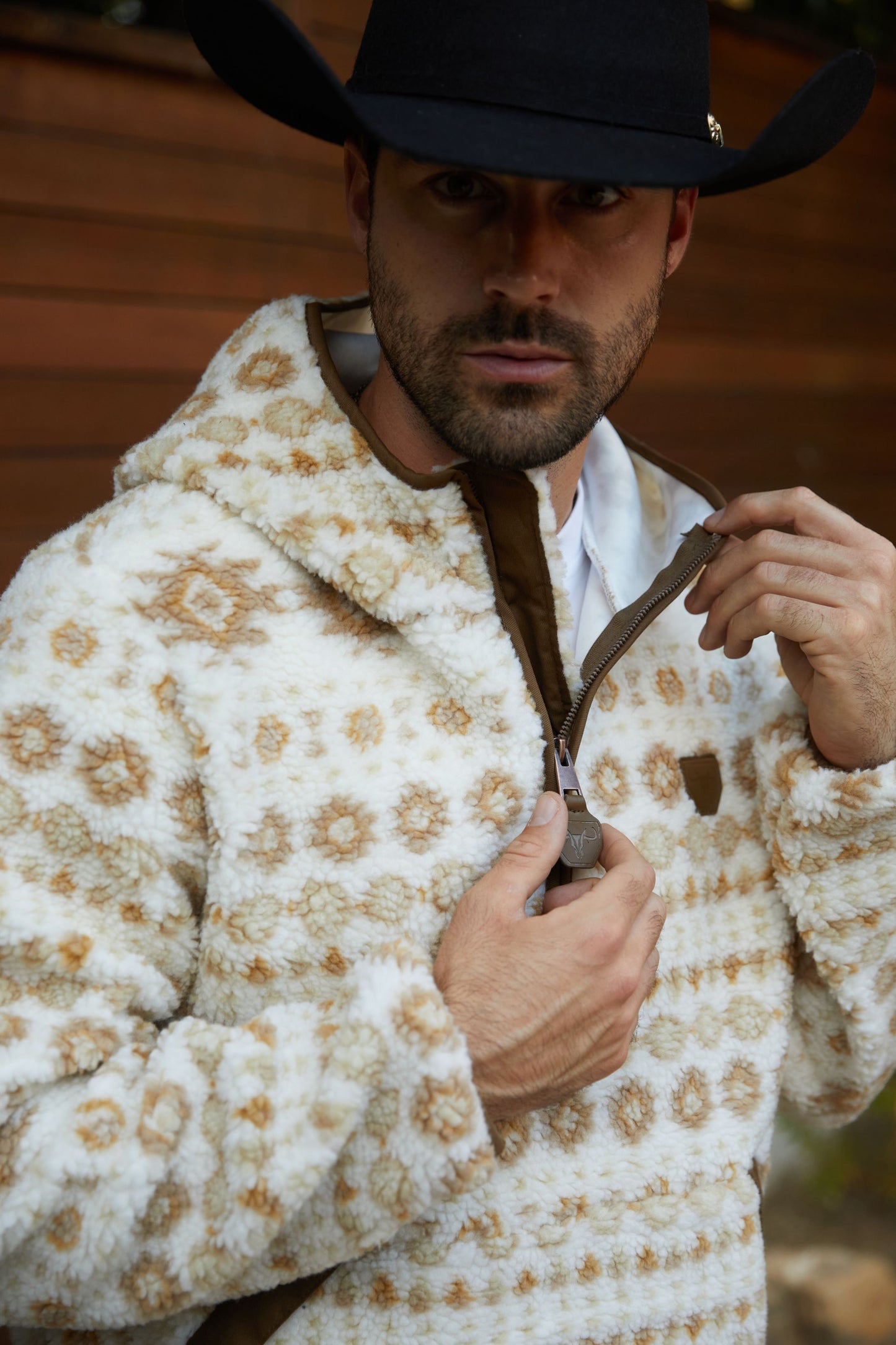 cream aztec sherpa pullover detail platini