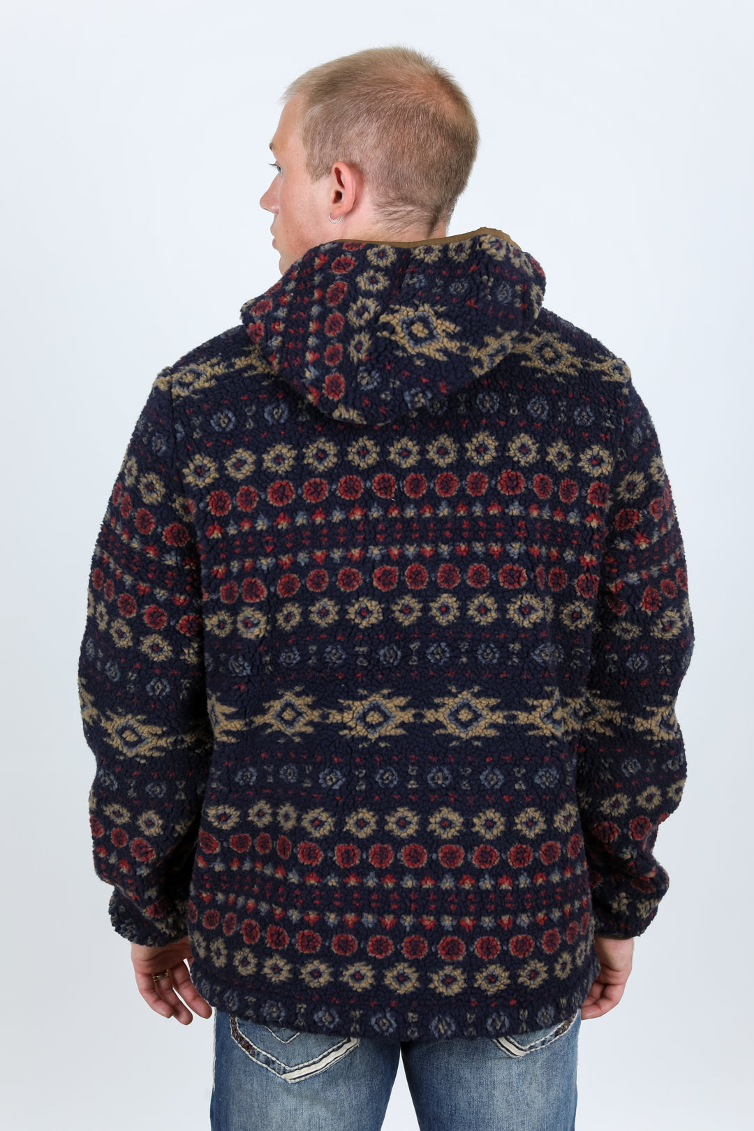 navy aztec sherpa pullover side platini
