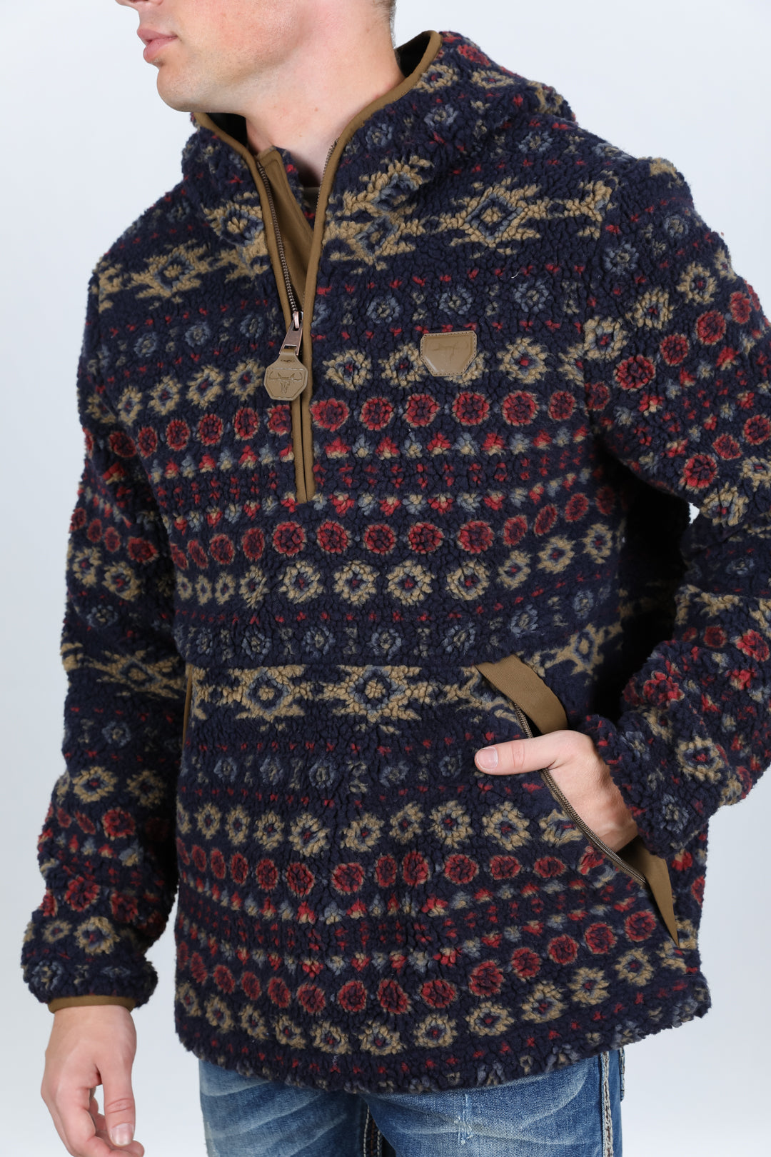 navy aztec sherpa pullover back platini