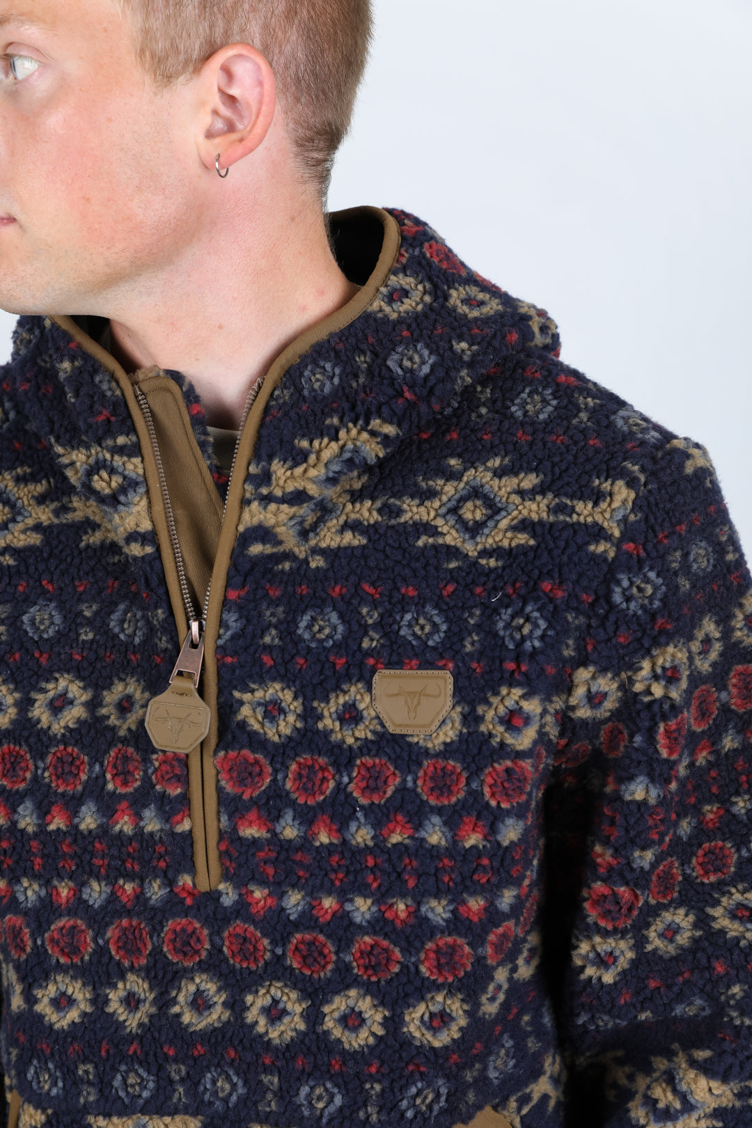 navy aztec sherpa pullover close platini