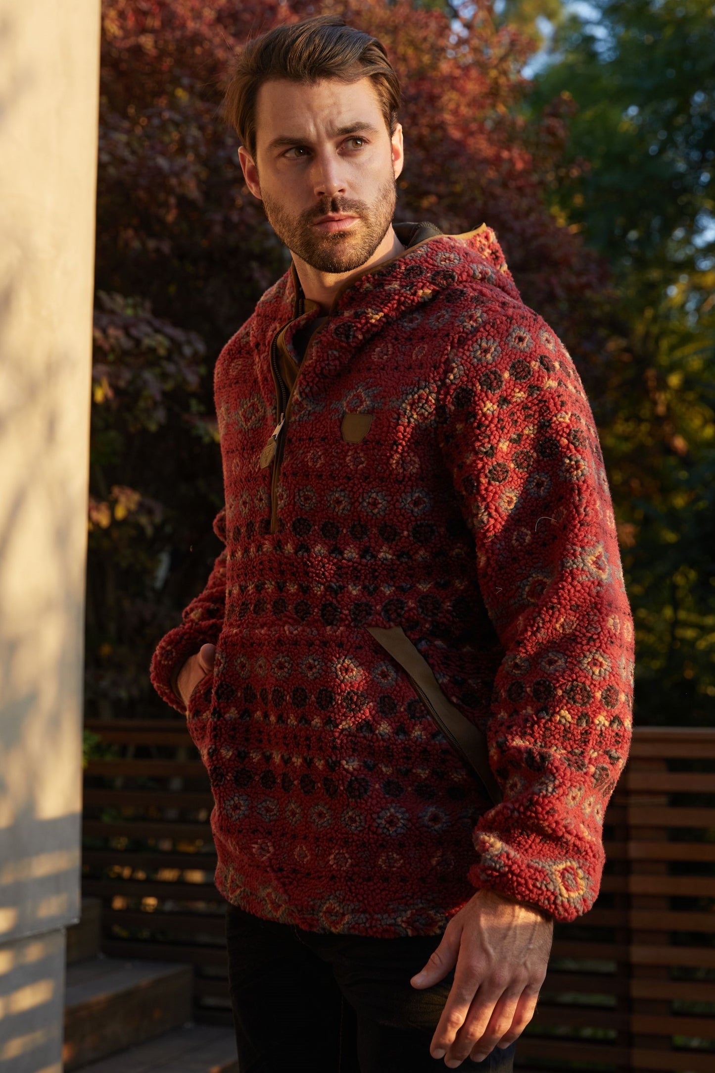 burgundy aztec sherpa pullover back platini