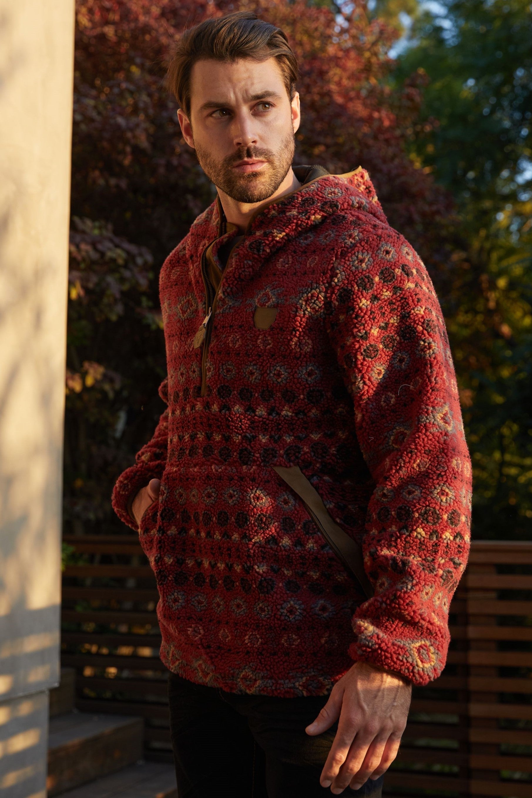 burgundy aztec sherpa pullover back platini