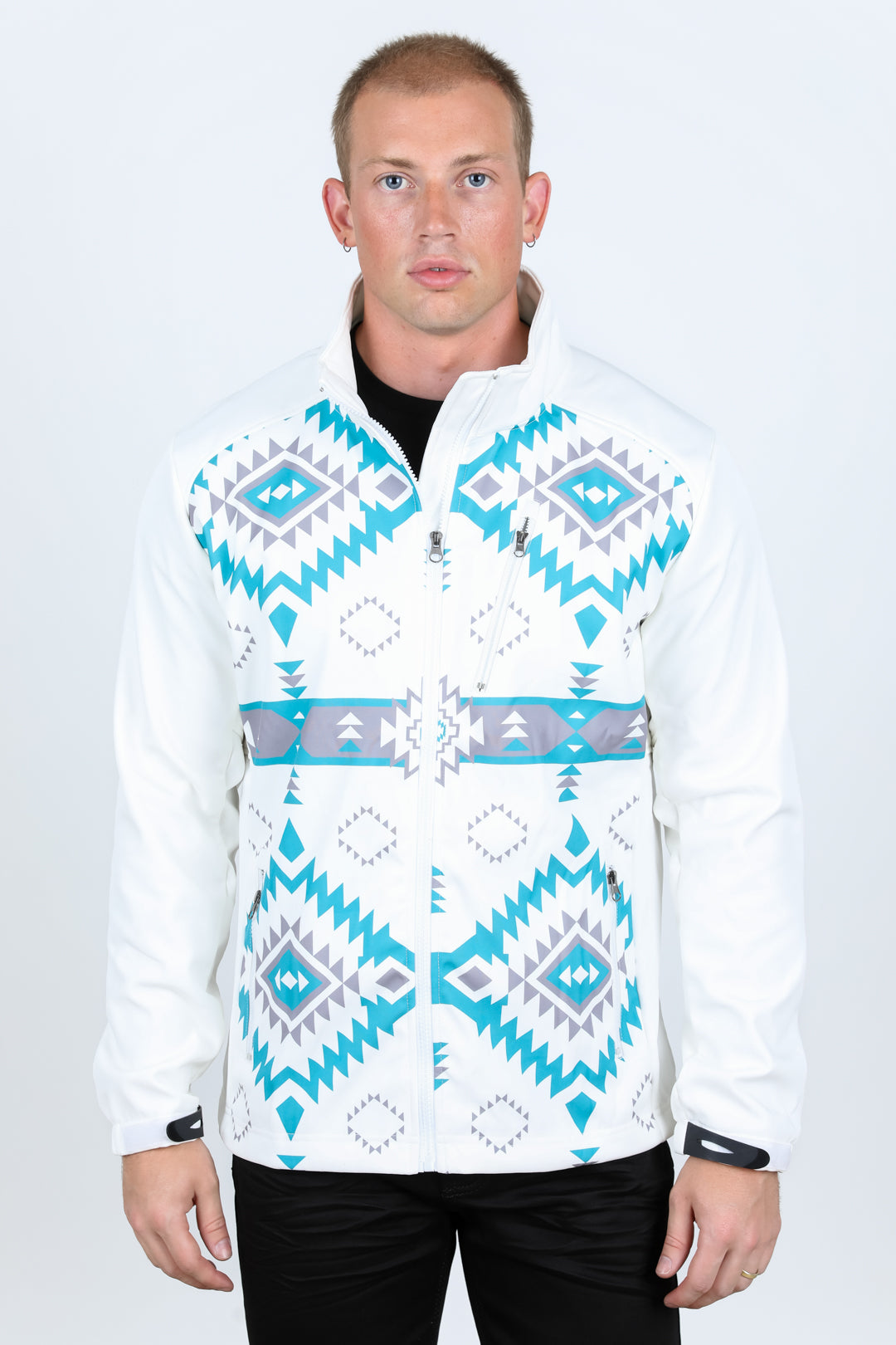 white aztec softshell jacket front platini front