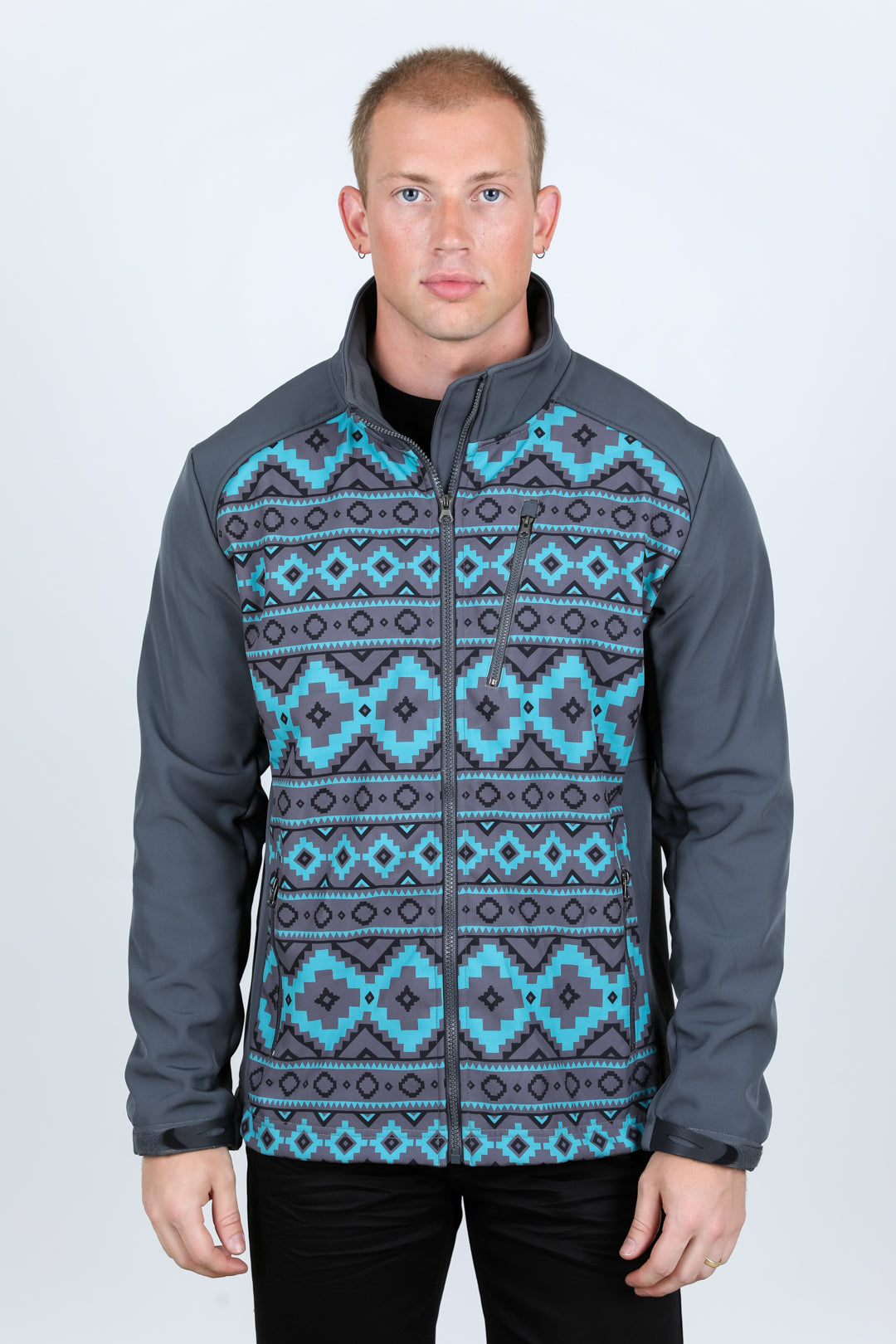 gray aztec softshell jacket front platini front