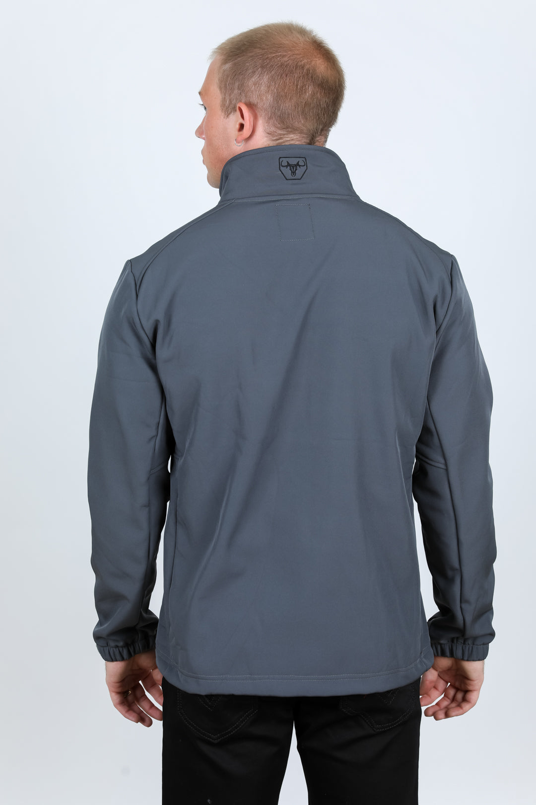 gray aztec softshell jacket side platini back