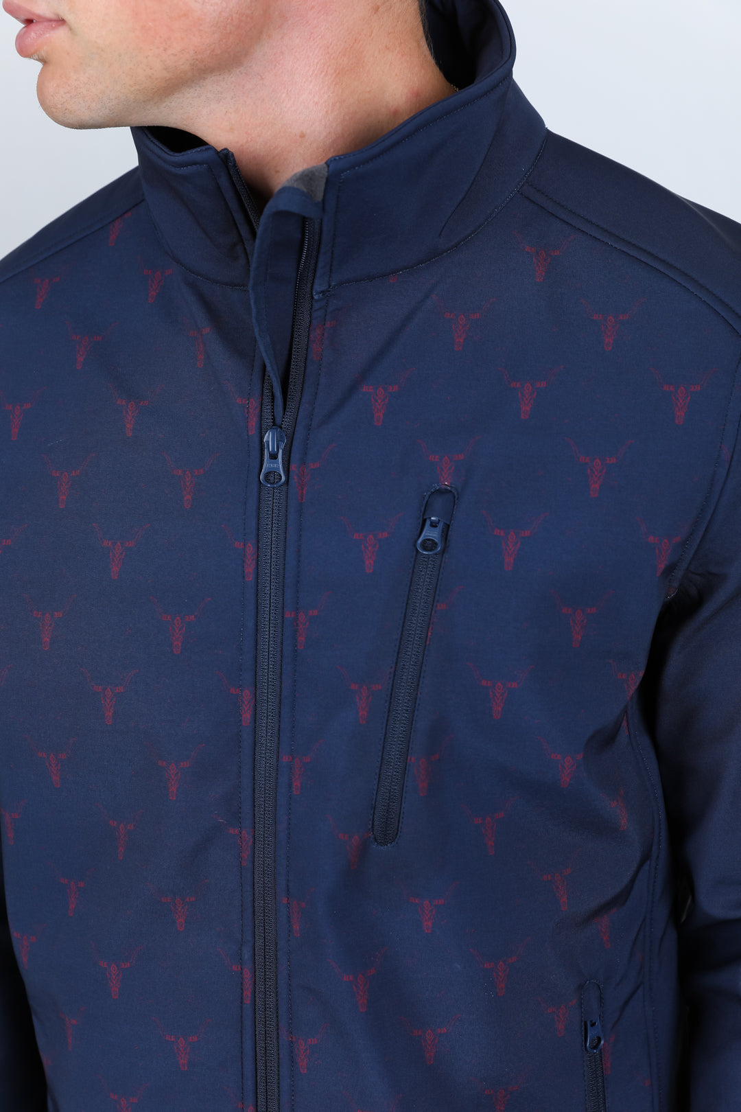navy aztec softshell jacket ii back platini detail