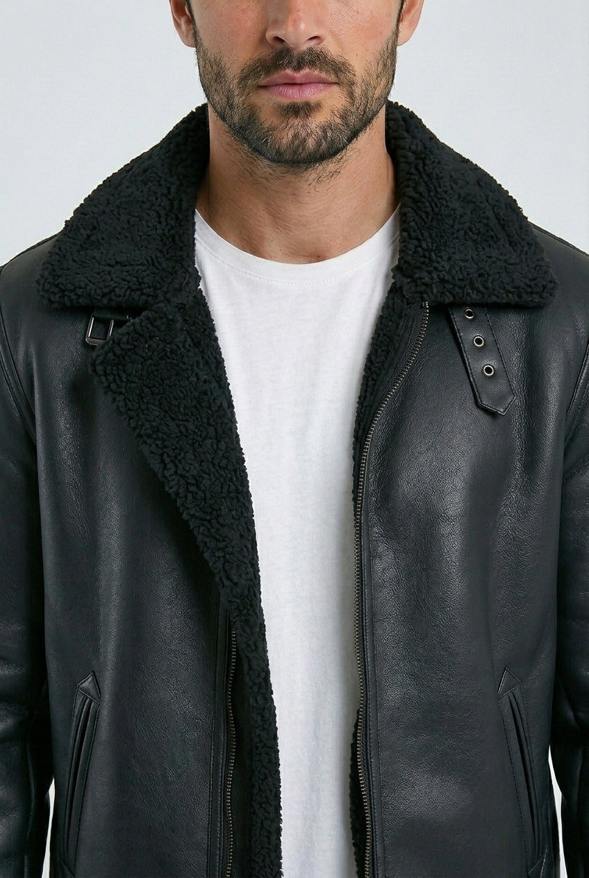 black b3 aviator shearling jacket men platini detail