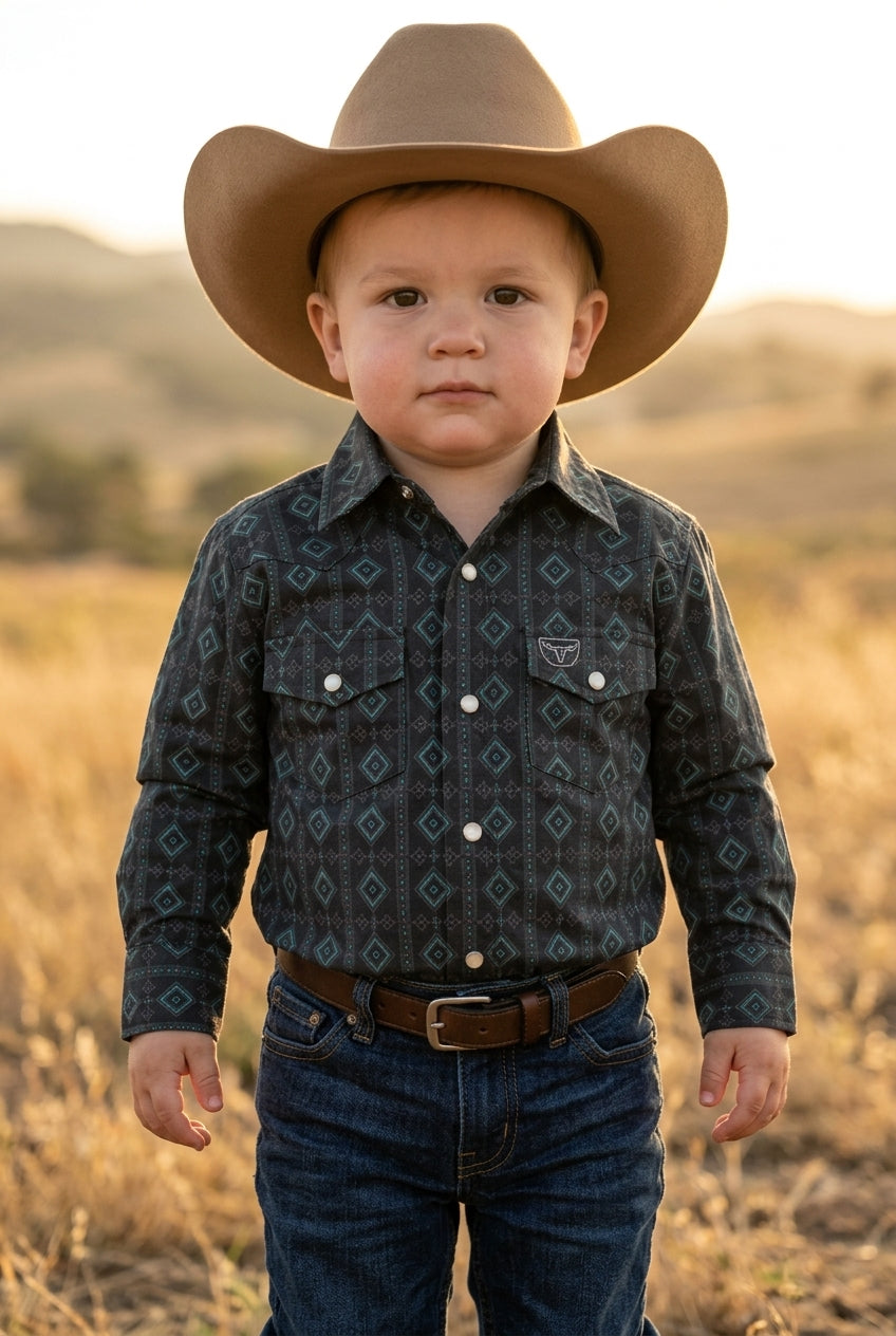 black baby aztec stripe western shirt platini front