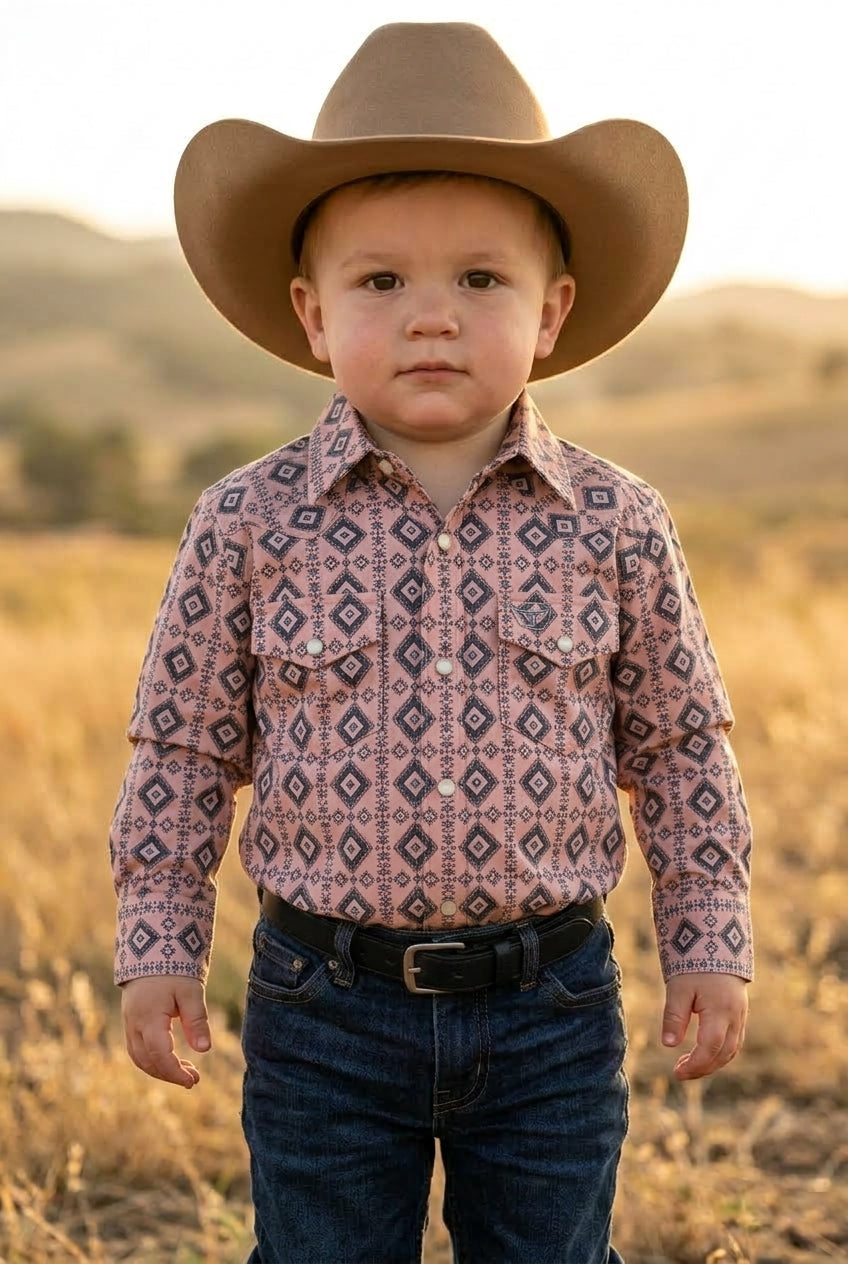 pink baby aztec stripe western shirt platini front