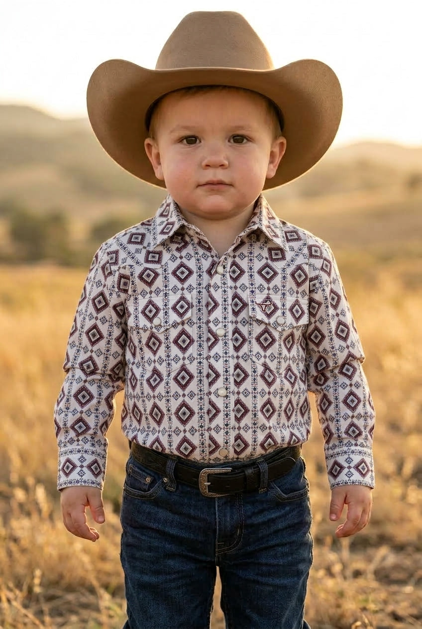 white baby aztec stripe western shirt platini front