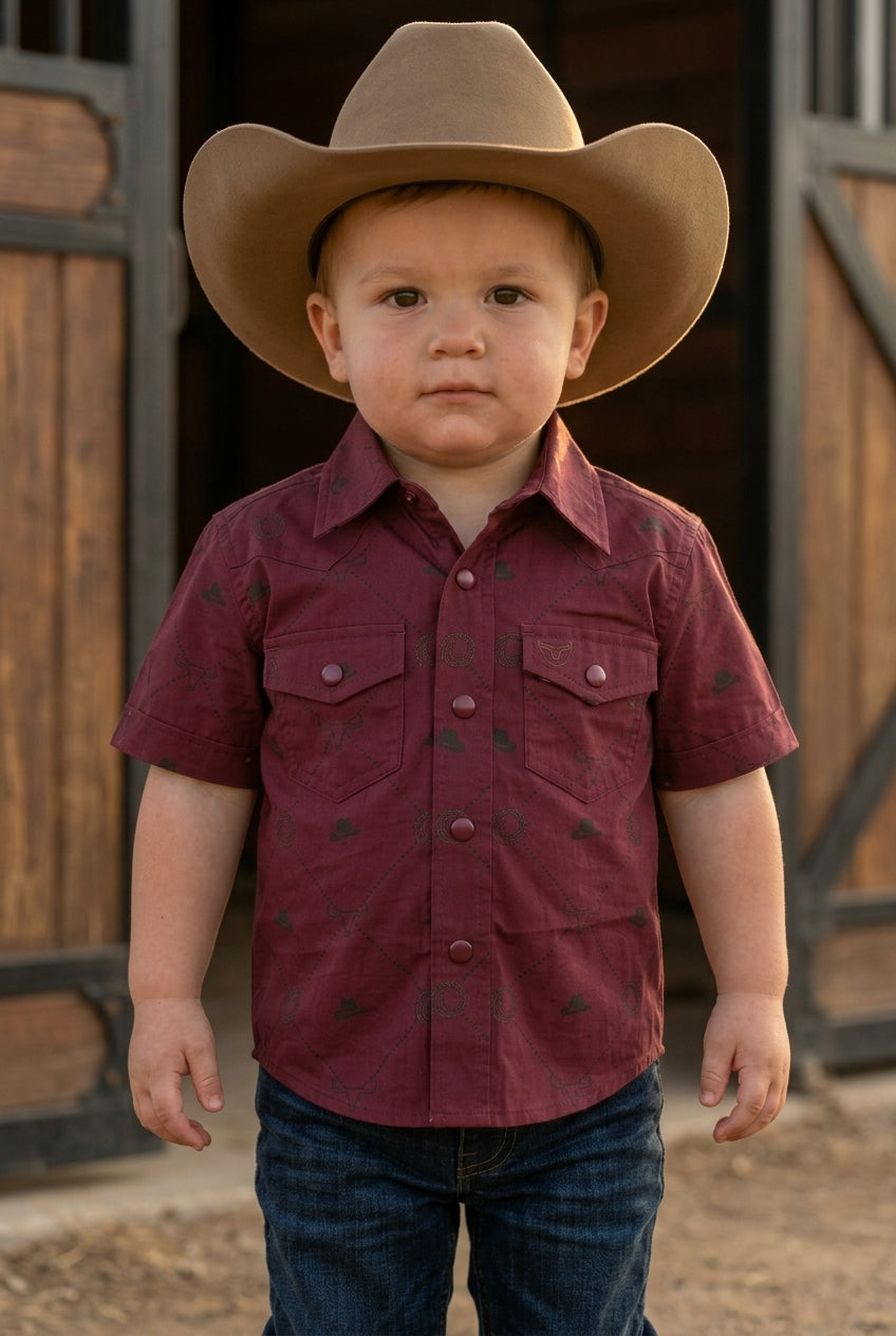 red baby longhorn icon western shirt platini front