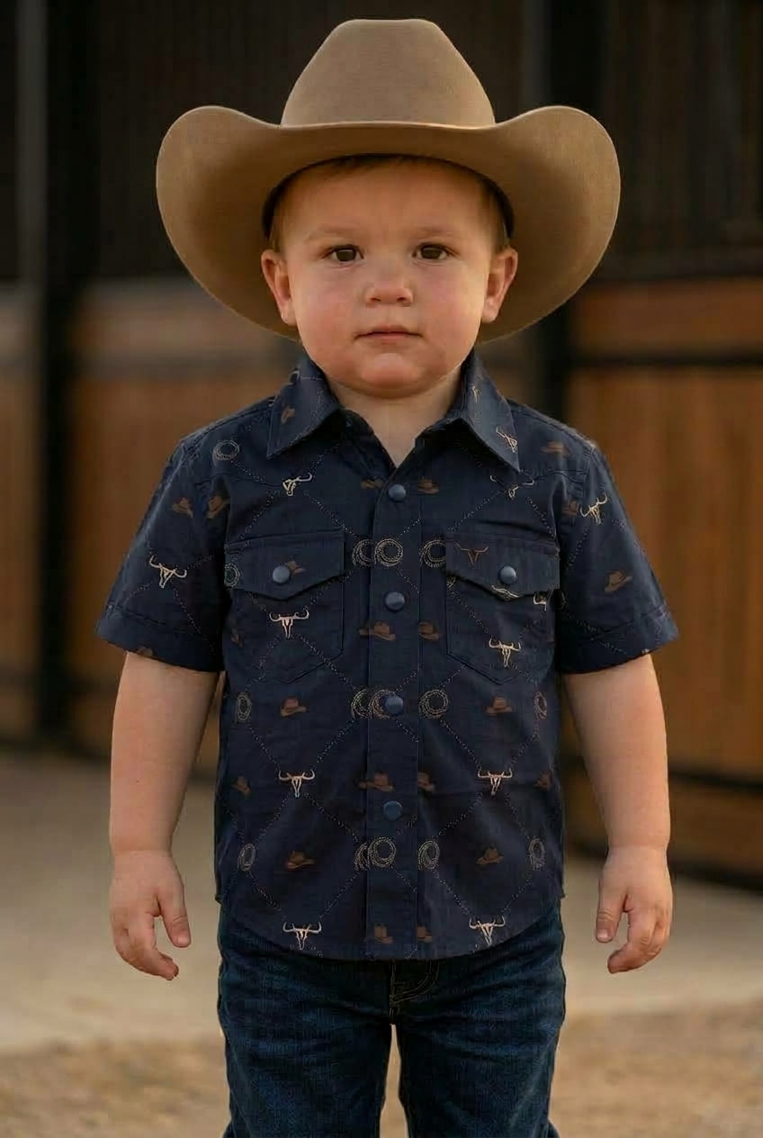 black baby longhorn icon western shirt platini front