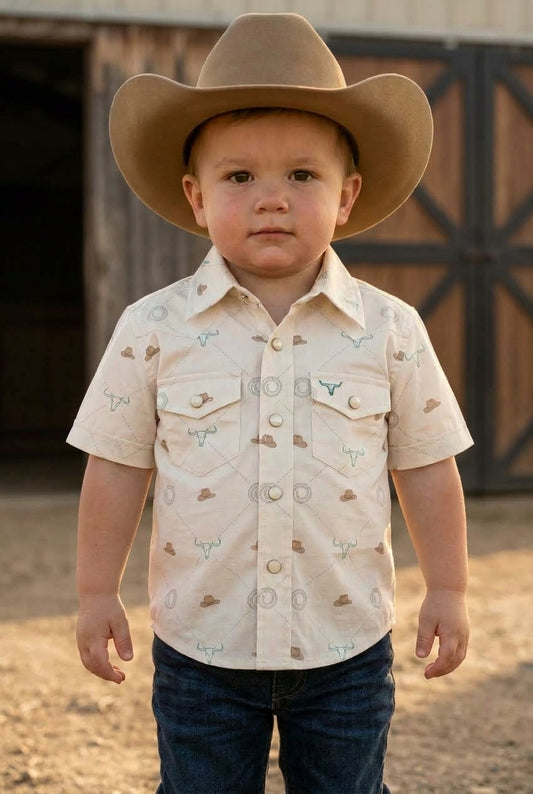 white baby longhorn icon western shirt platini front