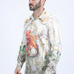men white baroque rooster jacquard shirt platini detail
