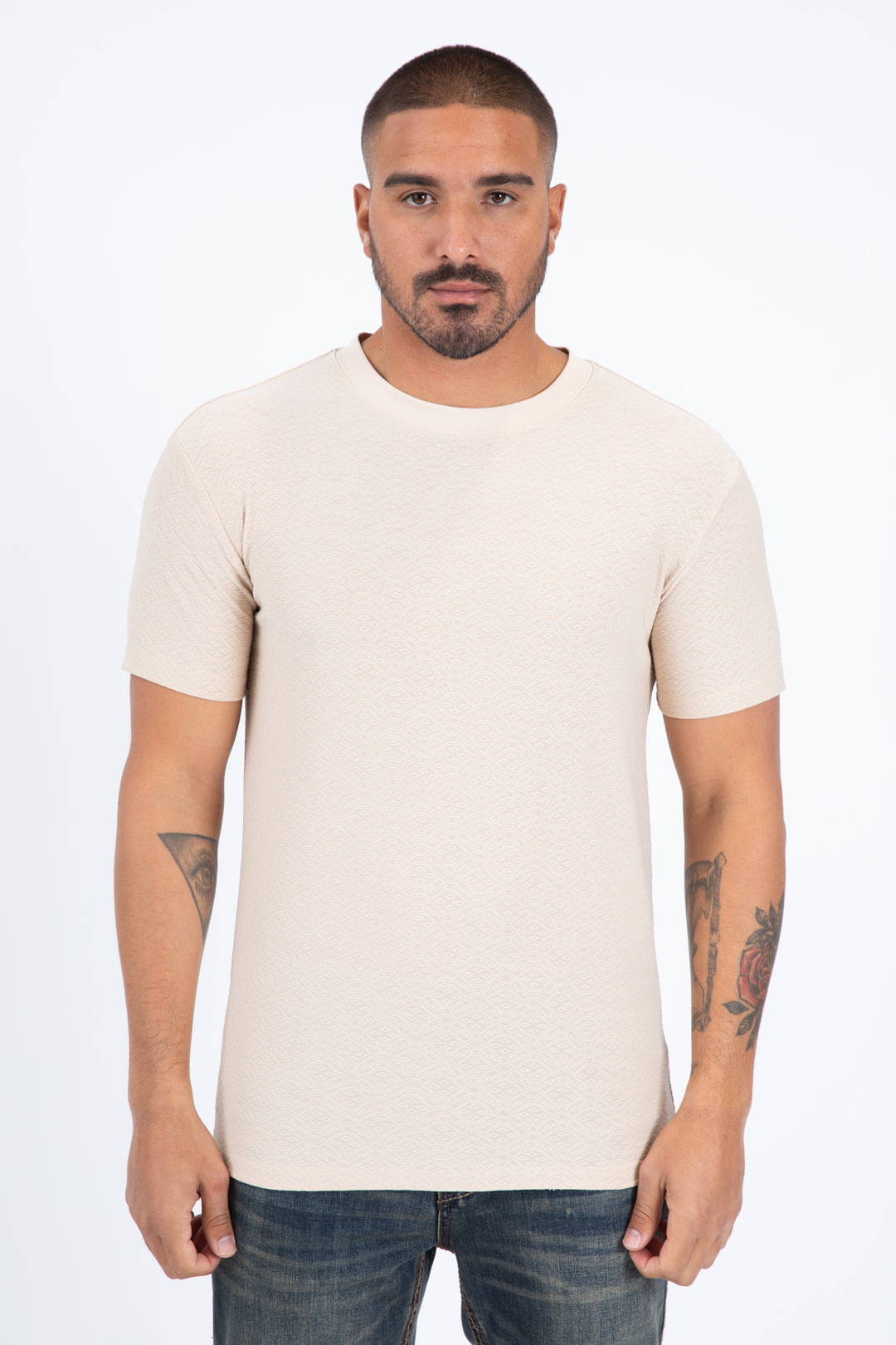beige all over pattern tee front platini