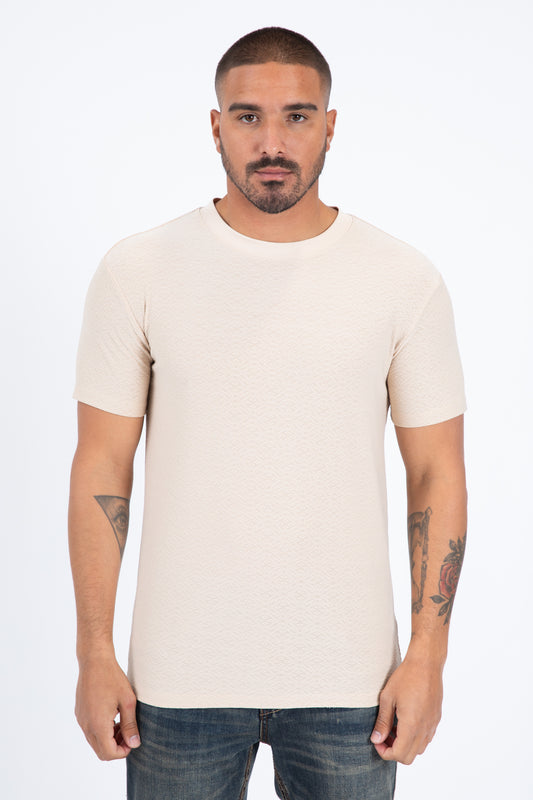 beige all over pattern tee men platini front