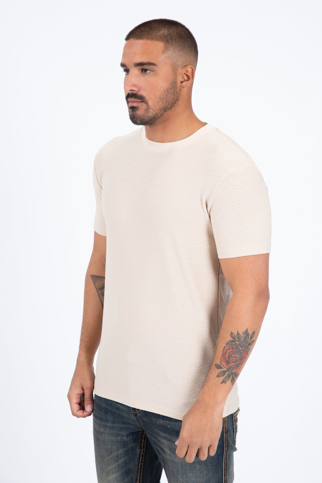 beige all over pattern tee side platini