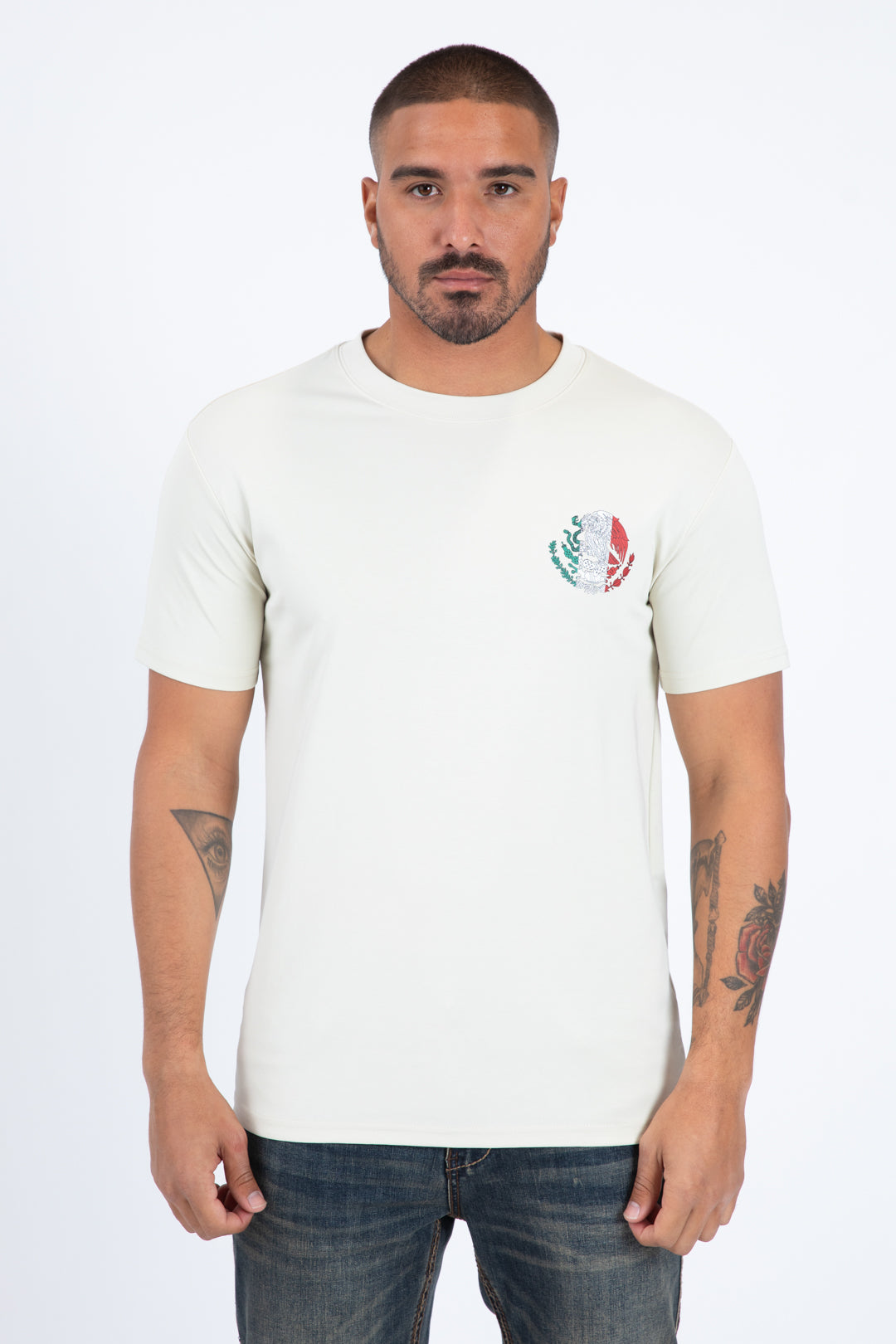 beige mexican eagle flag tee men platini front