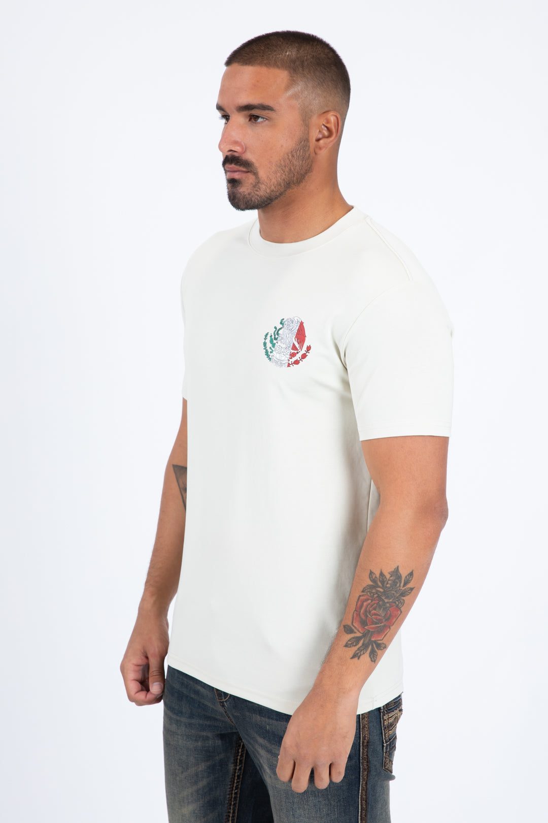 beige mexican eagle flag tee men platini back