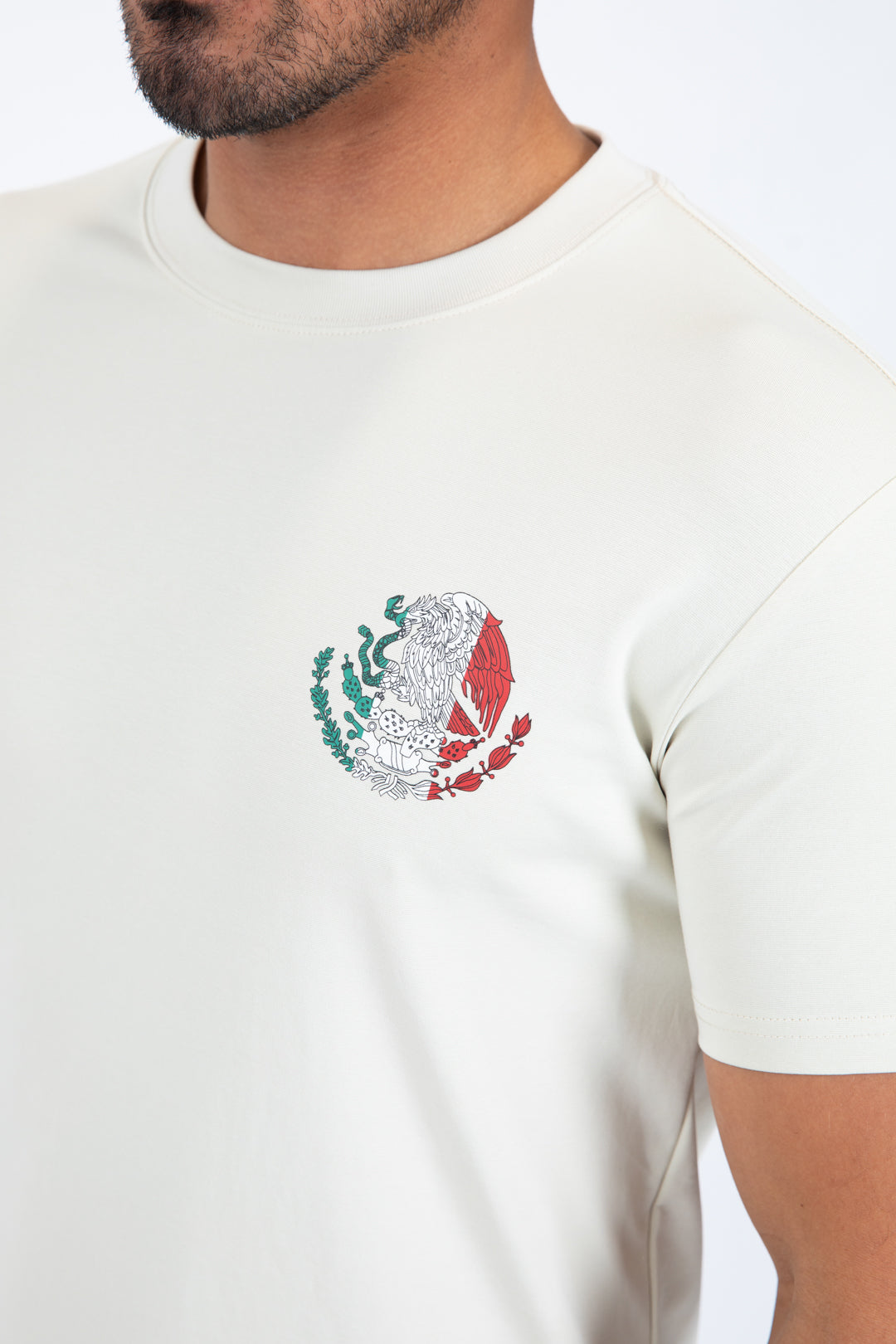 beige mexican eagle flag tee men platini close-up