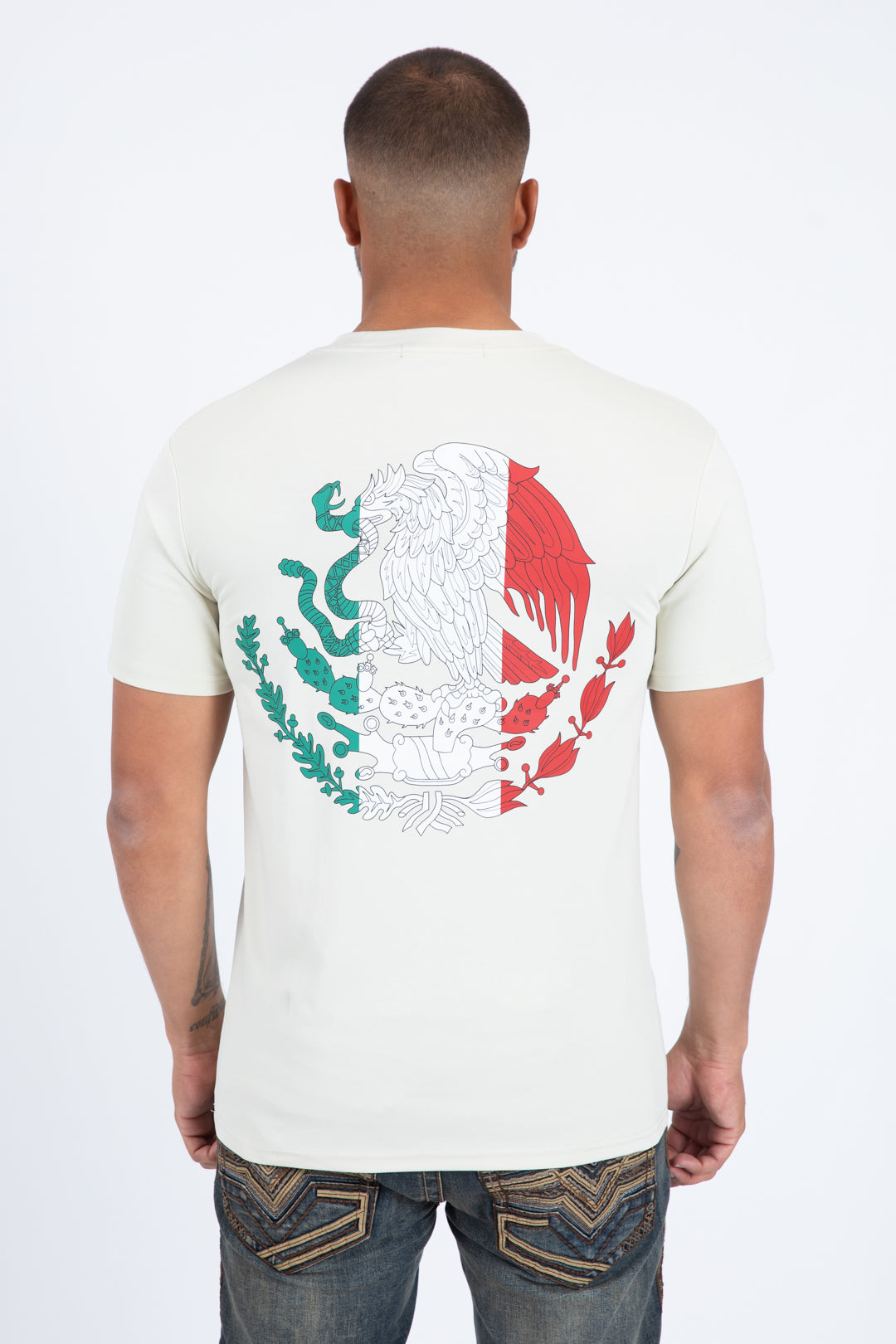 beige mexican eagle flag tee men platini side