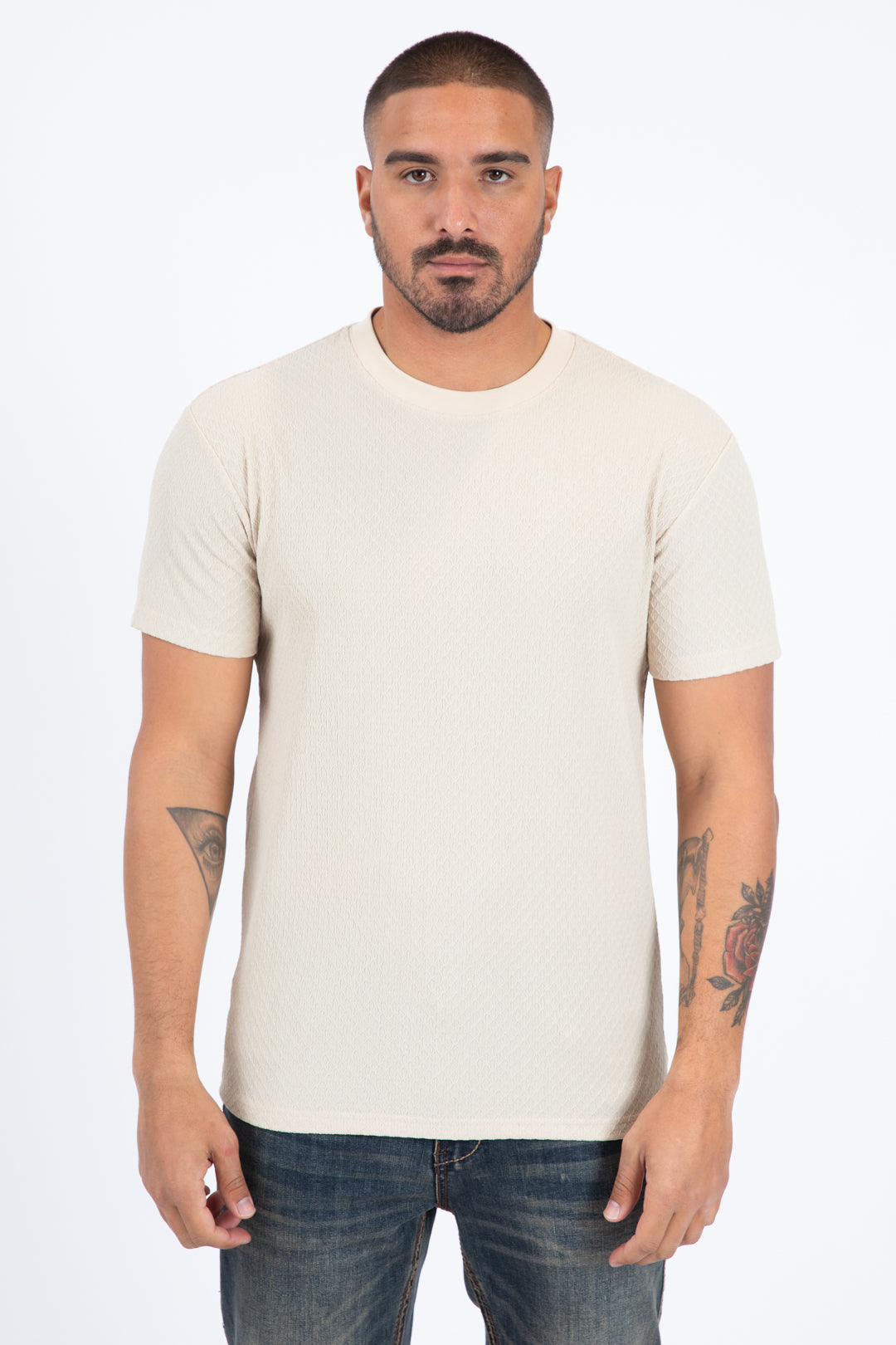 beige solid texture tee front platini