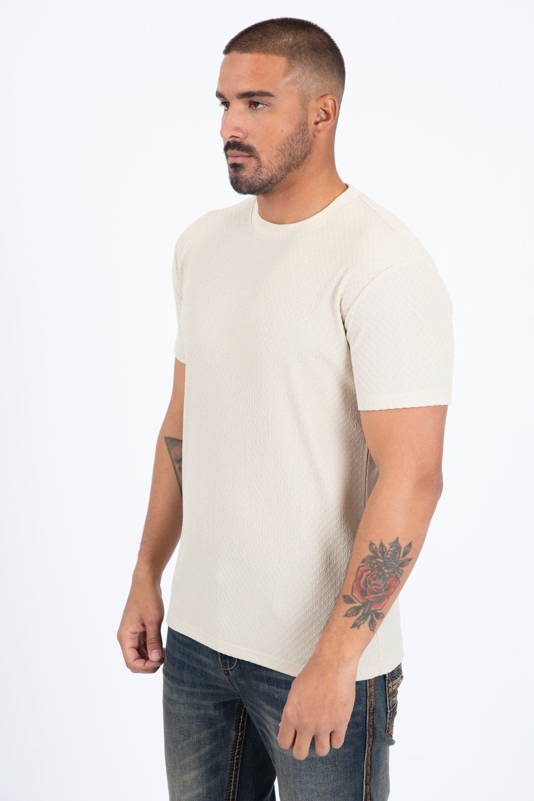beige solid texture tee side platini