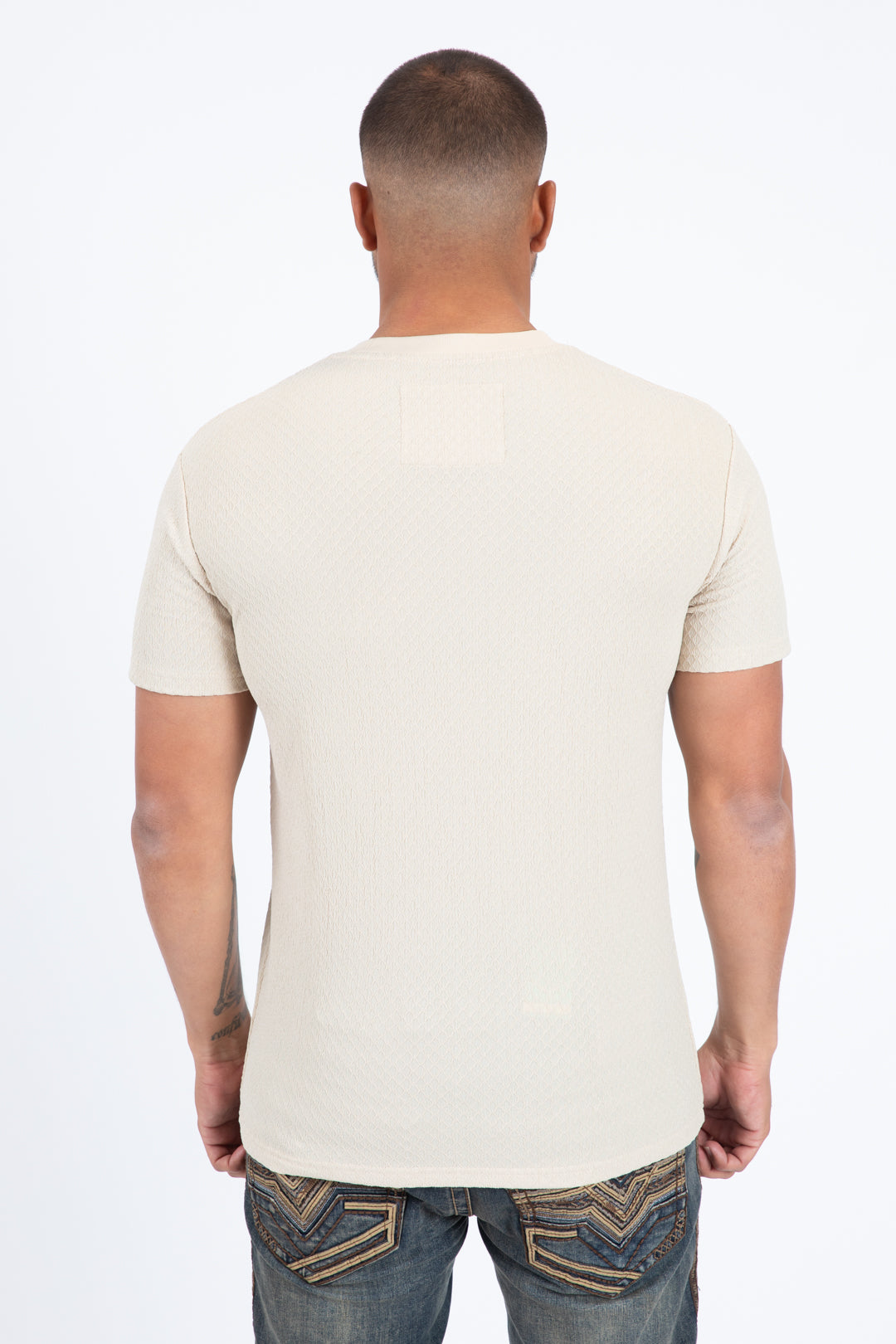 beige solid texture tee back platini