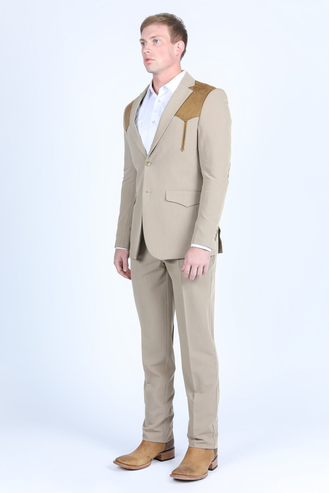 khaki western sport suit suede yokes men platini 
