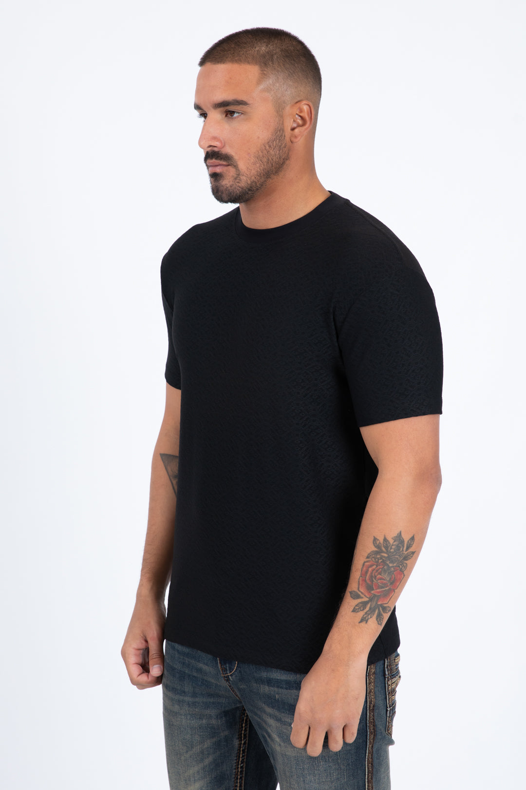 black all over pattern tee side platini