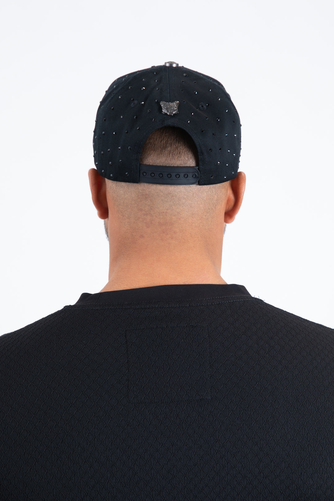 black canvas suede crystal studs cap back platini
