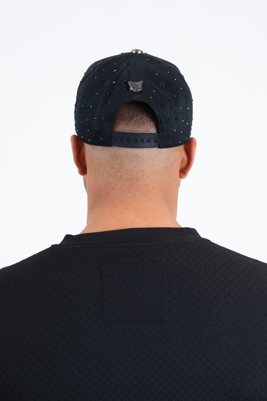 black canvas suede crystal studs cap back platini